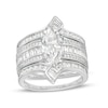 Thumbnail Image 1 of Marquise White Lab-Created Sapphire Multi-Row Bypass Ribbon Three Piece Bridal Set in Sterling Silver