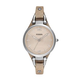 Ladies' Fossil Georgia Leather Strap Watch with Beige Dial (Model: ES2830)