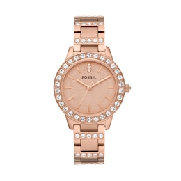 Ladies' Fossil Jesse Crystal Accent Rose-Tone IP Watch with Rose-Tone Dial (Model: ES3020)