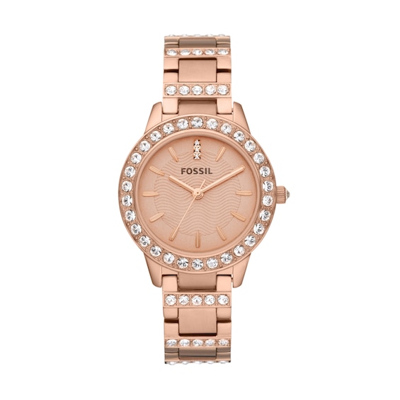 Ladies' Fossil Jesse Crystal Accent Rose-Tone IP Watch with Rose-Tone Dial (Model: Es3020)