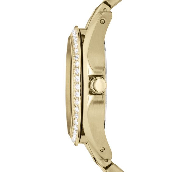 Ladies' Fossil Riley Crystal Accent Gold-Tone Chronograph Watch with Champagne Dial (Model: Es3203)