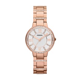 Ladies' Fossil Virginia Crystal Accent Rose-Tone Watch with Silver-Tone Dial (Model: ES3284)