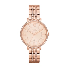 Ladies' Fossil Jacqueline Crystal Accent Rose-Tone Watch with Pink Dial (Model: ES3546)