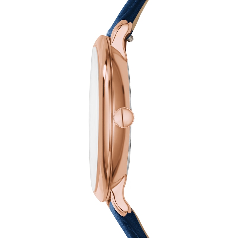 Main Image 2 of Ladies' Fossil Jacqueline Rose-Tone Blue Leather Strap Watch with White Dial (Model: ES3843)