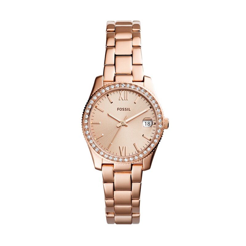 Main Image 1 of Ladies' Fossil Scarlette Mini Crystal Accent Rose-Tone Watch with Rose-Tone Dial (Model: ES4318)