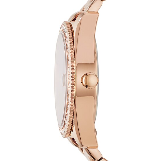 Ladies' Fossil Scarlette Mini Crystal Accent Rose-Tone Watch with Rose-Tone Dial (Model: Es4318)