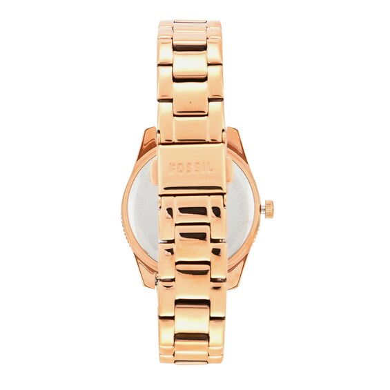 Ladies' Fossil Scarlette Mini Crystal Accent Rose-Tone Watch with Rose-Tone Dial (Model: Es4318)