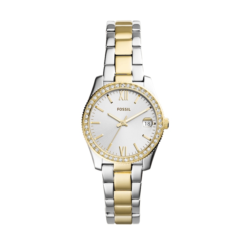 Main Image 1 of Ladies' Fossil Scarlette Mini Crystal Accent Two-Tone Watch with Silver-Tone Dial (Model: ES4319)