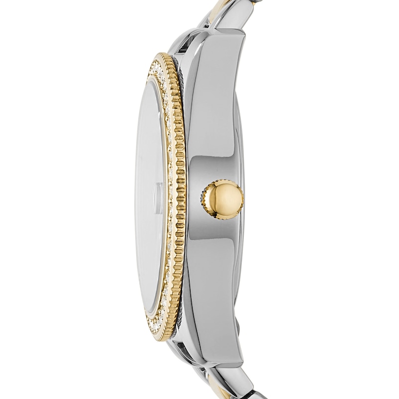 Main Image 2 of Ladies' Fossil Scarlette Mini Crystal Accent Two-Tone Watch with Silver-Tone Dial (Model: ES4319)