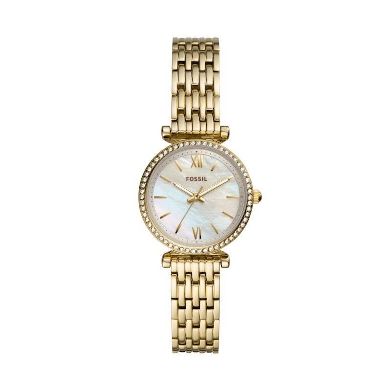 Main Image 1 of Ladies' Fossil Carlie Mini Crystal Accent Gold-Tone Watch with Mother-of-Pearl Dial (Model: ES4735)