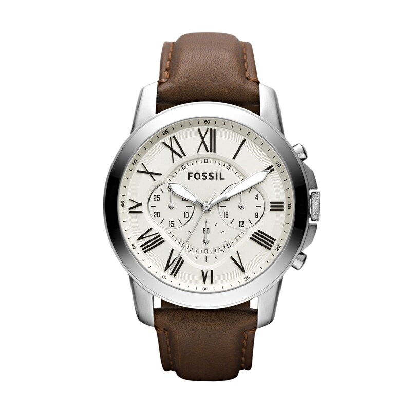 Main Image 1 of Men's Fossil Grant Chronograph Dark Brown Leather Strap Watch with White Dial (Model: FS4735IE)