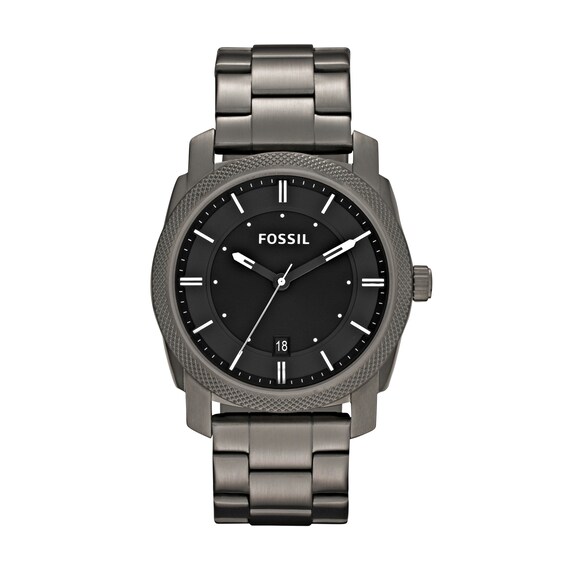 Men's Fossil Machine Gunmetal Grey IP Watch with Black Dial (Model: Fs4774)