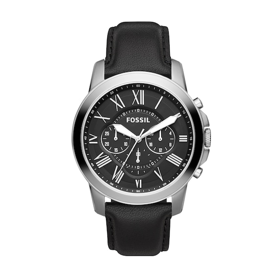 Men's Fossil Grant Chronograph Black Leather Strap Watch with Black Dial (Model: Fs4812)