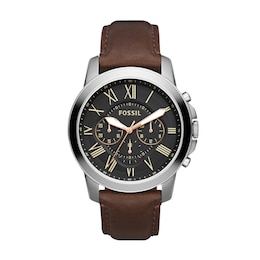 Men's Fossil Grant Chronograph Dark Brown Leather Strap Watch with Black Dial (Model: FS4813)