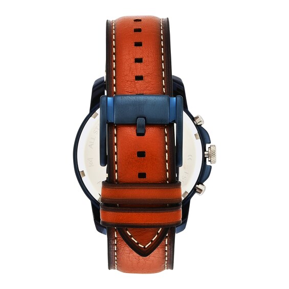 Men's Fossil Grant Two-Tone Chronograph Brown Leather Strap Watch with Blue Dial (Model: Fs5151)