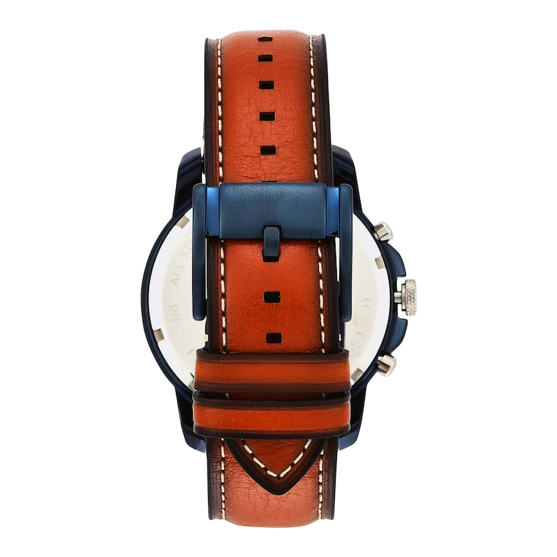 Main Image 3 of Men's Fossil Grant Two-Tone Chronograph Brown Leather Strap Watch with Blue Dial (Model: FS5151)