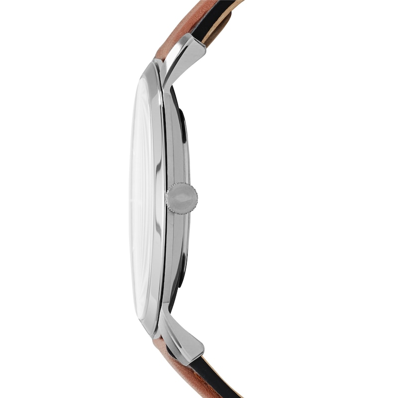 Main Image 2 of Men's Fossil Minimalist Brown Leather Strap Watch with Blue Dial (Model: FS5304)