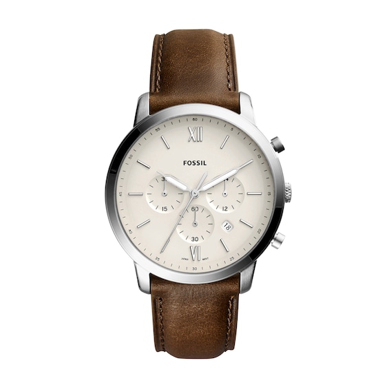 Men's Fossil Neutra Chronograph Brown Leather Strap Watch with White Dial (Model: Fs5380)