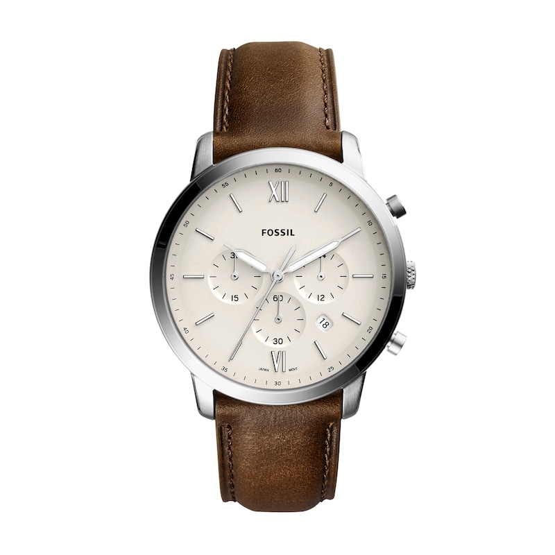 Main Image 1 of Men's Fossil Neutra Chronograph Brown Leather Strap Watch with White Dial (Model: FS5380)