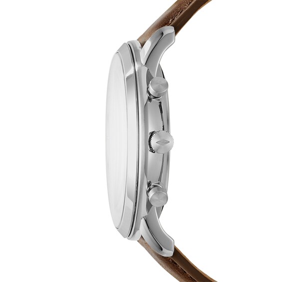 Men's Fossil Neutra Chronograph Brown Leather Strap Watch with White Dial (Model: Fs5380)