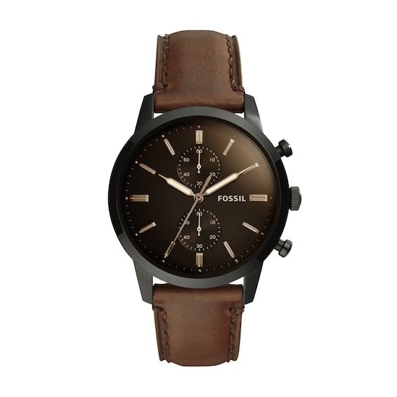 Men's Fossil Townsman Black IP Chronograph Dark Brown Leather Strap Watch with Brown Dial (Model: Fs5437)