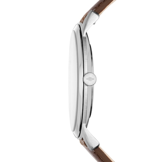 Men's Fossil Minimalist Dark Brown Leather Strap Watch with White Dial (Model: Fs5439)