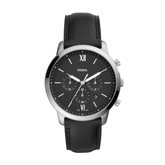 Men's Fossil Neutra Chronograph Black Leather Strap Watch with Black Dial (Model: Fs5452)