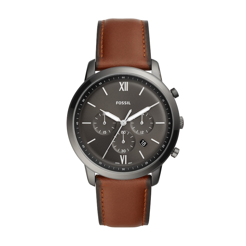Main Image 1 of Men's Fossil Neutra Gunmetal Grey IP Chronograph Brown Leather Strap Watch with Gunmetal Grey Dial (Model: FS5512)