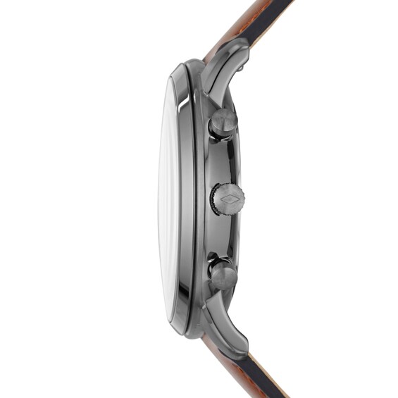 Men's Fossil Neutra Gunmetal Grey IP Chronograph Brown Leather Strap Watch with Gunmetal Grey Dial (Model: Fs5512)