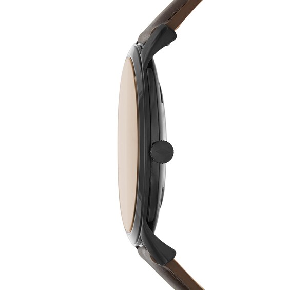 Men's Fossil Minimalist Black IP Dark Brown Leather Strap Watch with Brown Dial (Model: Fs5551)