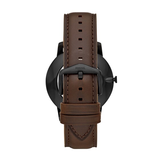 Men's Fossil Minimalist Black IP Dark Brown Leather Strap Watch with Brown Dial (Model: Fs5551)