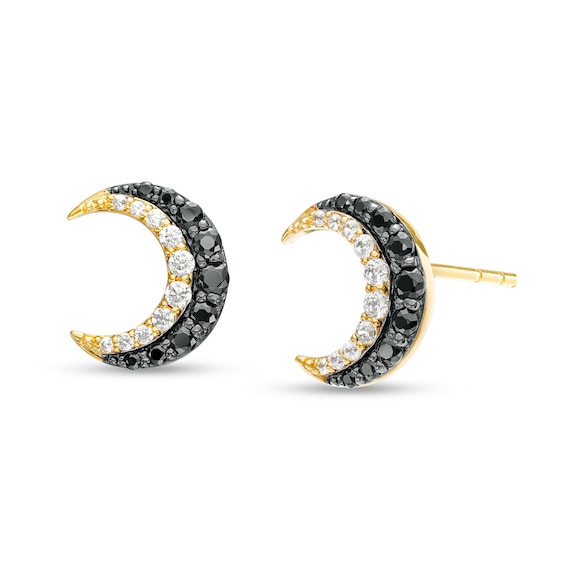 1/3 CT. T.w. Black and White Diamond Moon Stud Earrings in 10K Gold