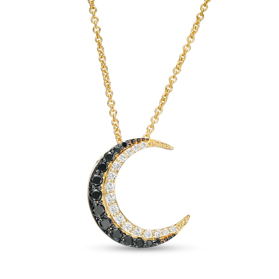 1/3 CT. T.w. Black and White Diamond Double Row Moon Pendant in 10K Gold