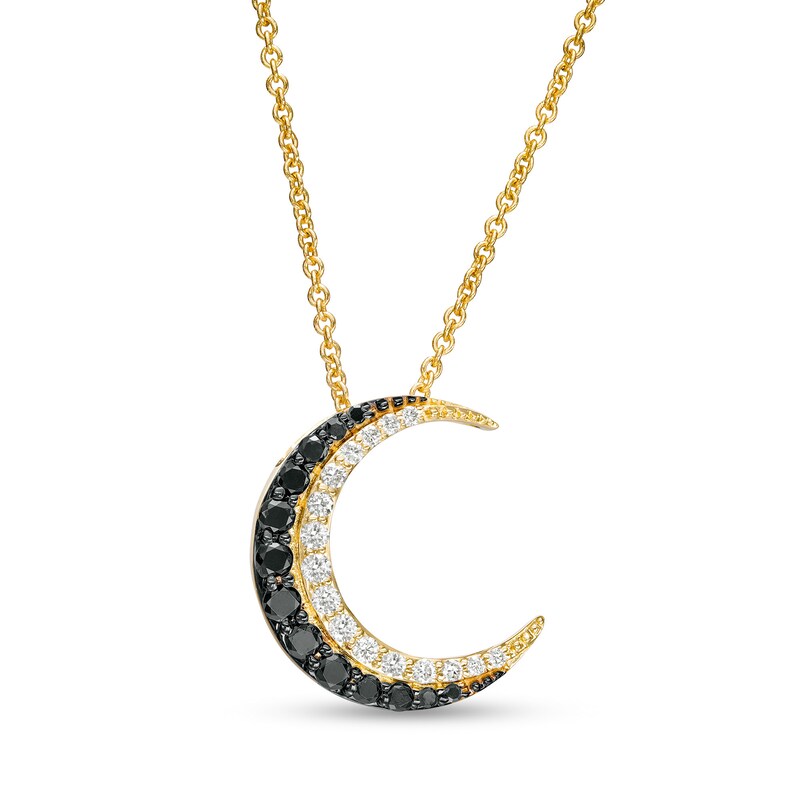 Main Image 1 of 1/3 CT. T.W. Black and White Diamond Double Row Moon Pendant in 10K Gold
