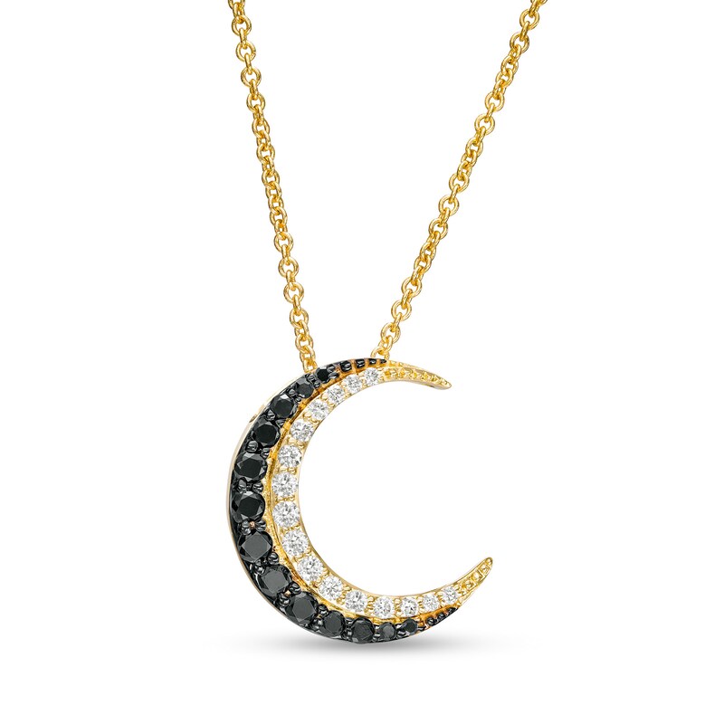 1/3 CT. T.W. Black and White Diamond Double Row Moon Pendant in 10K ...