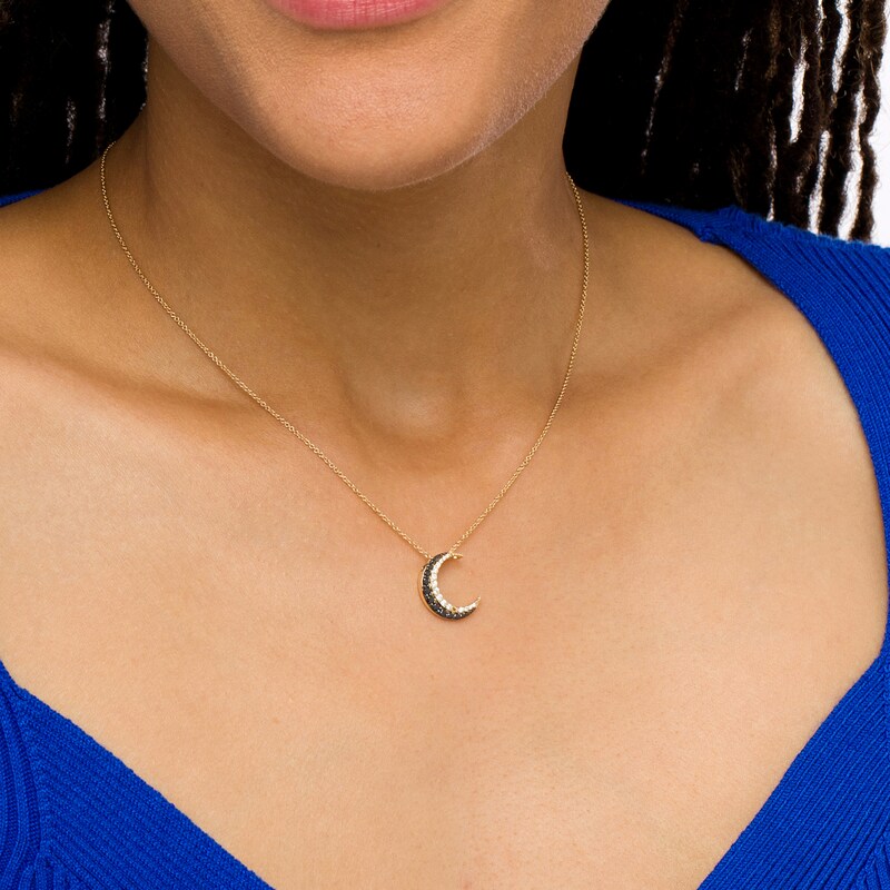 Main Image 2 of 1/3 CT. T.W. Black and White Diamond Double Row Moon Pendant in 10K Gold