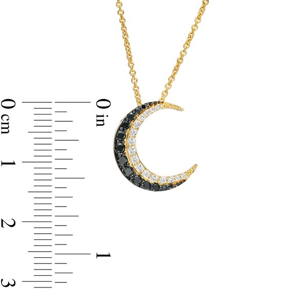 1/3 CT. T.w. Black and White Diamond Double Row Moon Pendant in 10K Gold