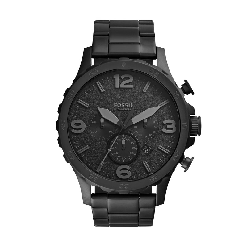 Main Image 1 of Men's Fossil Nate Black IP Chronograph Watch with Black Dial (Model: JR1401)