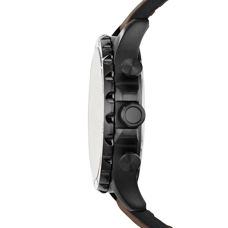Main Image 2 of Men's Fossil Nate Black IP Chronograph Dark Brown Leather Strap Watch with Brown Dial (Model: JR1487)