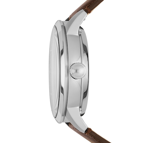 Men's Fossil Townsman Automatic Chronograph Dark Brown Leather Strap Watch with Blue Skeleton Dial (Model: Me3110)