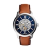Thumbnail Image 1 of Men's Fossil Townsman Automatic Chronograph Brown Leather Strap Watch with Blue Skeleton Dial (Model: ME3154)