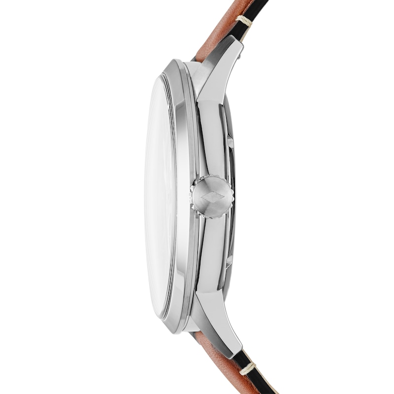 Main Image 2 of Men's Fossil Townsman Automatic Chronograph Brown Leather Strap Watch with Blue Skeleton Dial (Model: ME3154)
