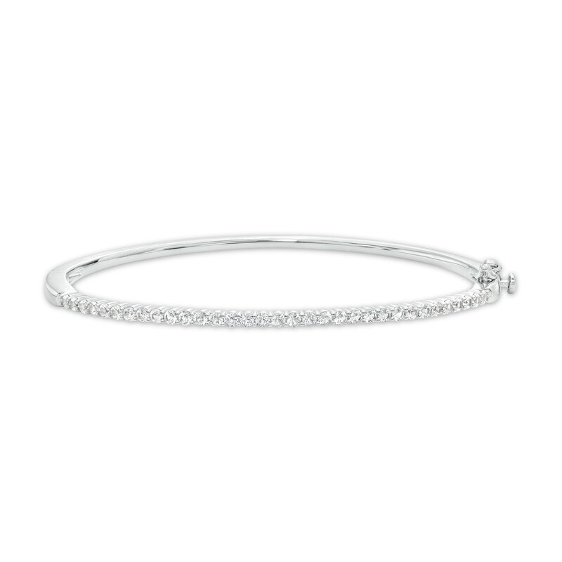 Main Image 1 of White Lab-Created Sapphire Bangle in Sterling Silver – 6.5"