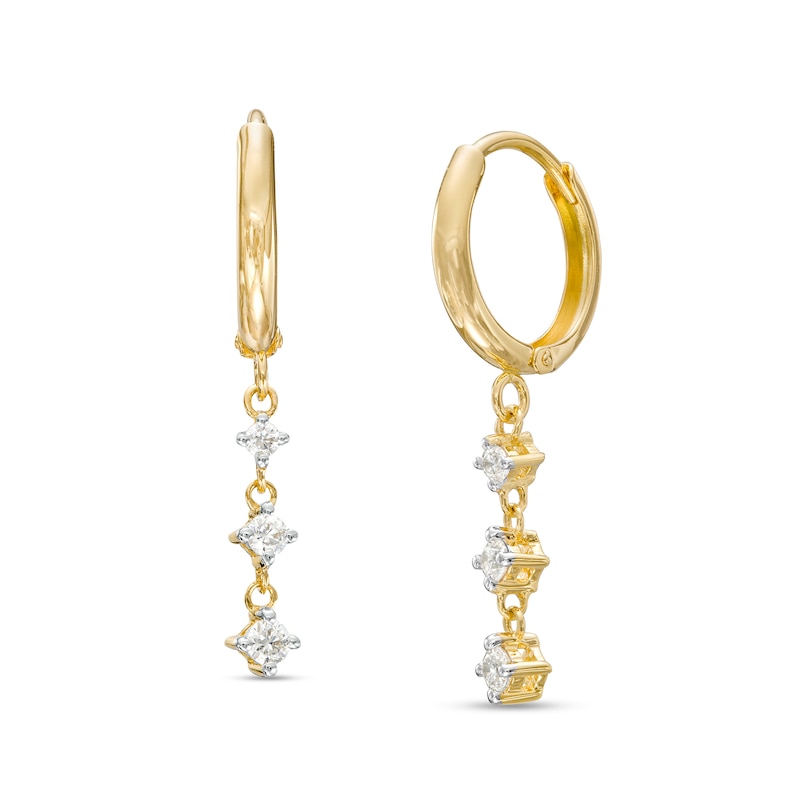 Main Image 1 of 1/8 CT. T.W. Diamond Trio Graduated Drop Earrings in 10K Gold