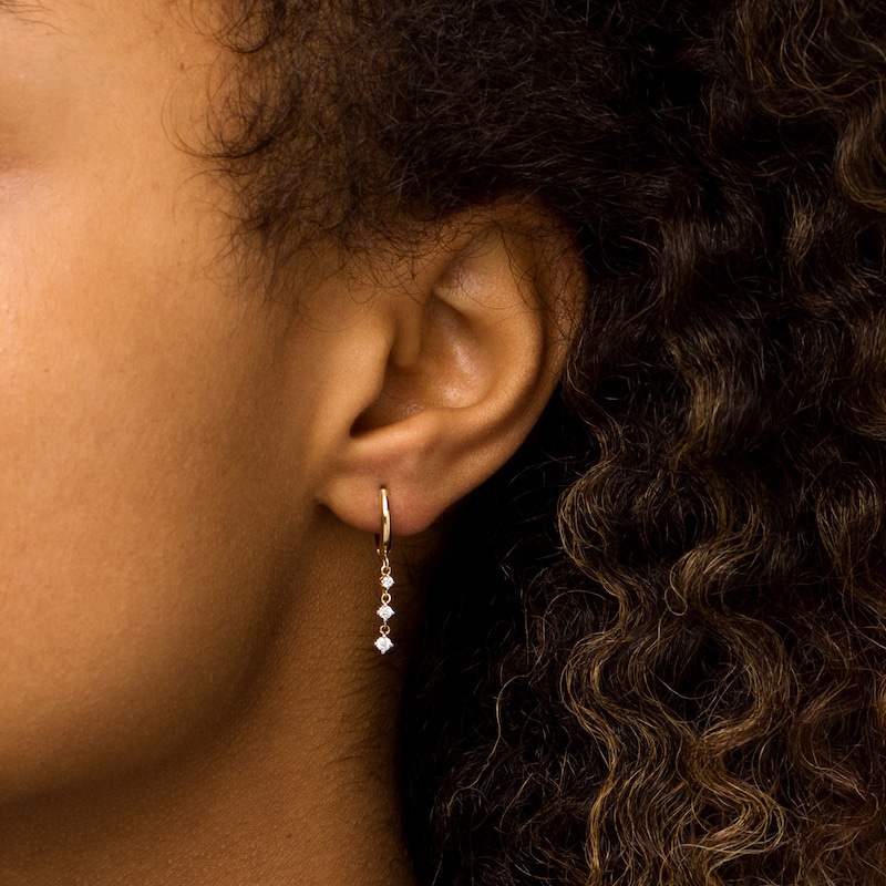 Main Image 2 of 1/8 CT. T.W. Diamond Trio Graduated Drop Earrings in 10K Gold