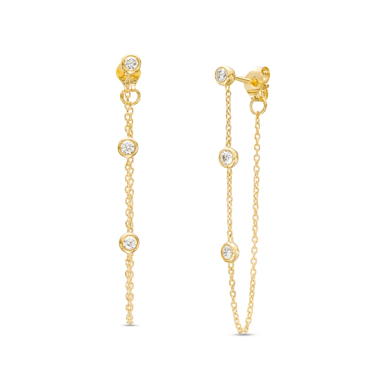 Main Image 1 of 1/5 CT. T.W. Diamond Trio Station Chain Front/Back Earrings in 10K Gold