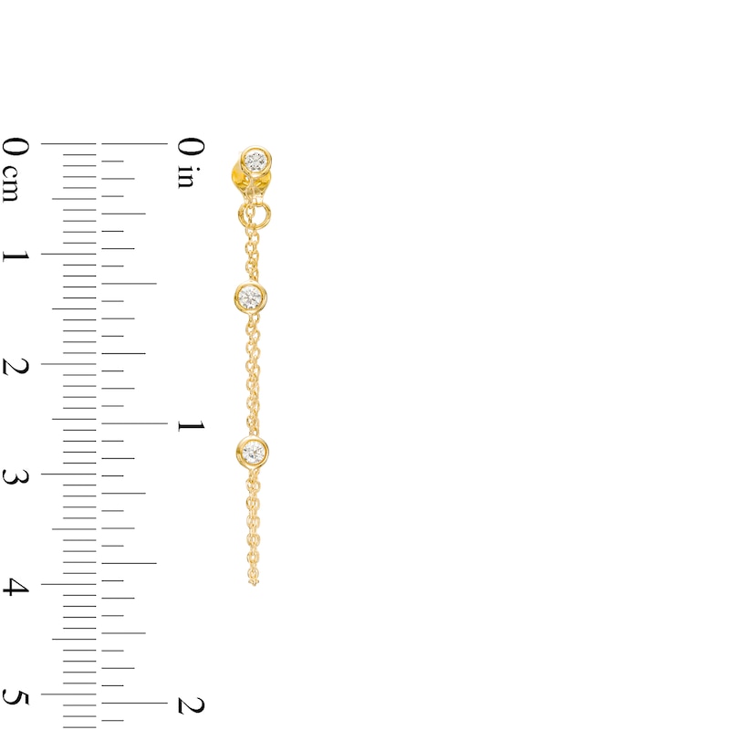 Main Image 3 of 1/5 CT. T.W. Diamond Trio Station Chain Front/Back Earrings in 10K Gold