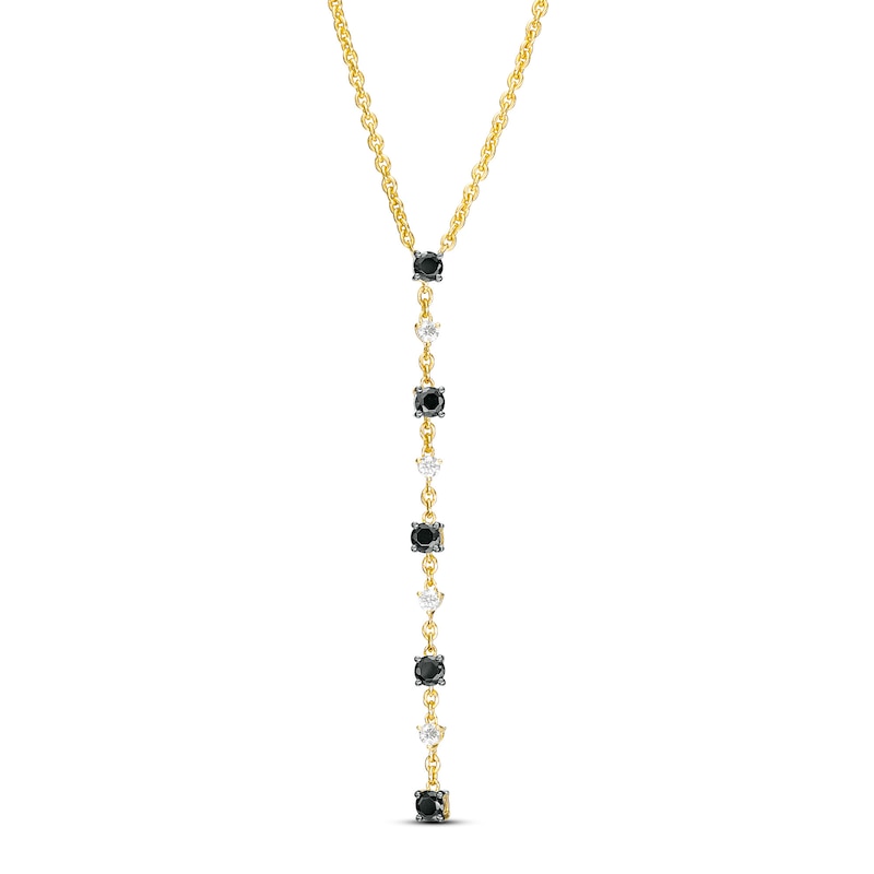 Main Image 1 of 1/2 CT. T.W. Black and White Diamond "Y" Necklace in 10K Gold – 17"