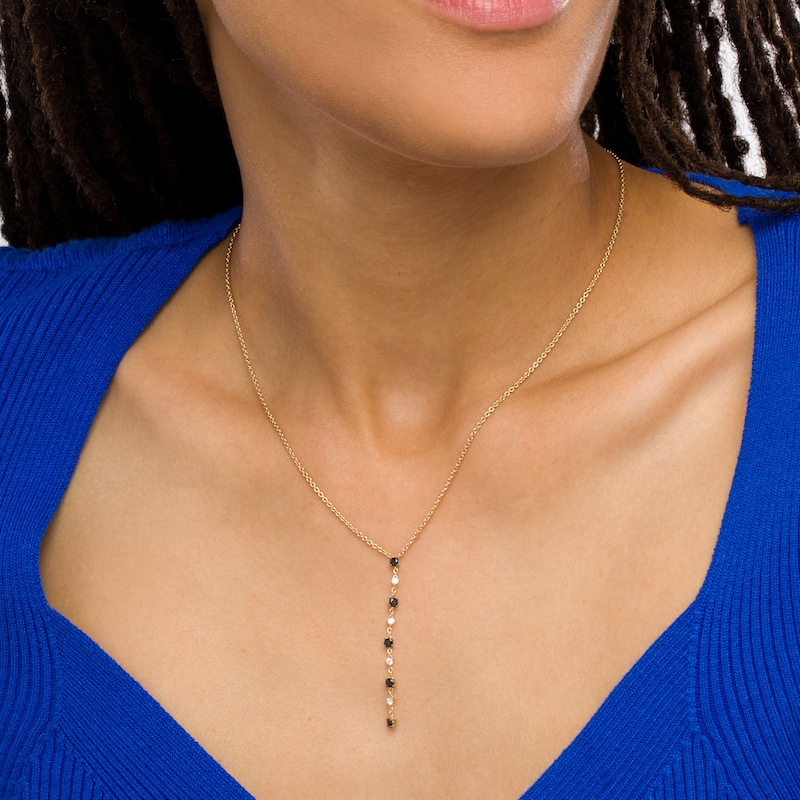 Main Image 2 of 1/2 CT. T.W. Black and White Diamond "Y" Necklace in 10K Gold – 17"