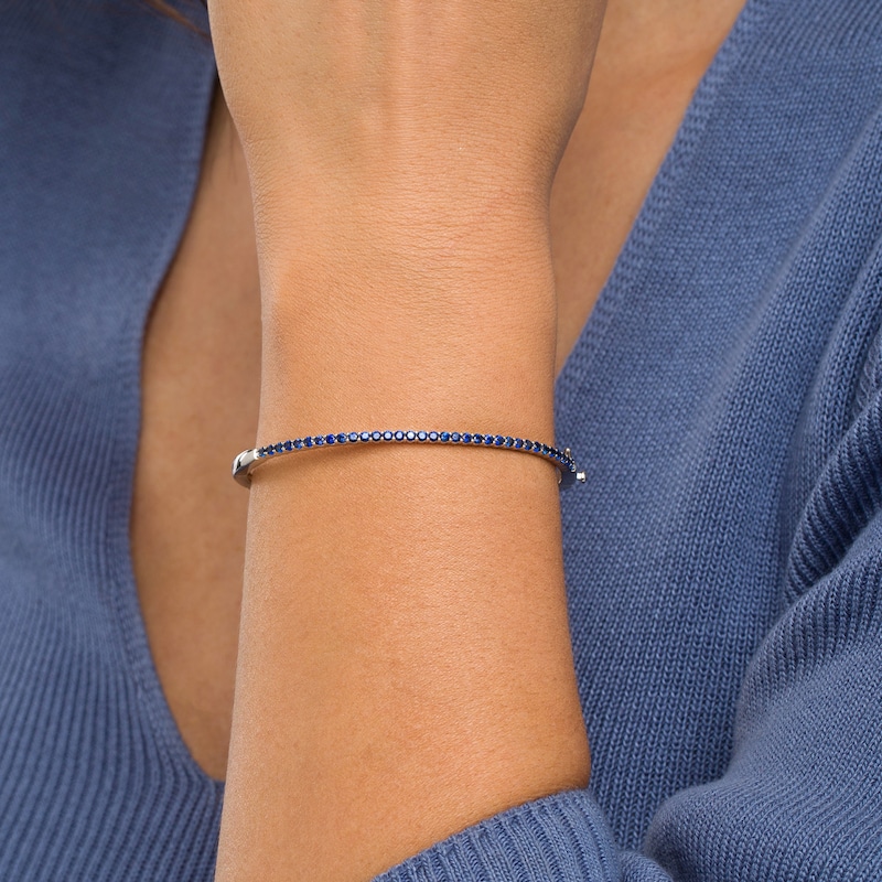 Main Image 2 of Blue Lab-Created Sapphire Bangle in Sterling Silver – 6.5&quot;